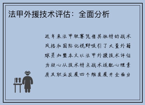 法甲外援技术评估：全面分析