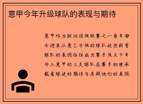 意甲今年升级球队的表现与期待